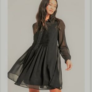 Free Gift! Banana Republic sheer black chiffon pleated shirt dress size small